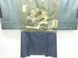 アンティーク　屋敷に平安人物模様肩裏本場村山泥大島紬男物羽織